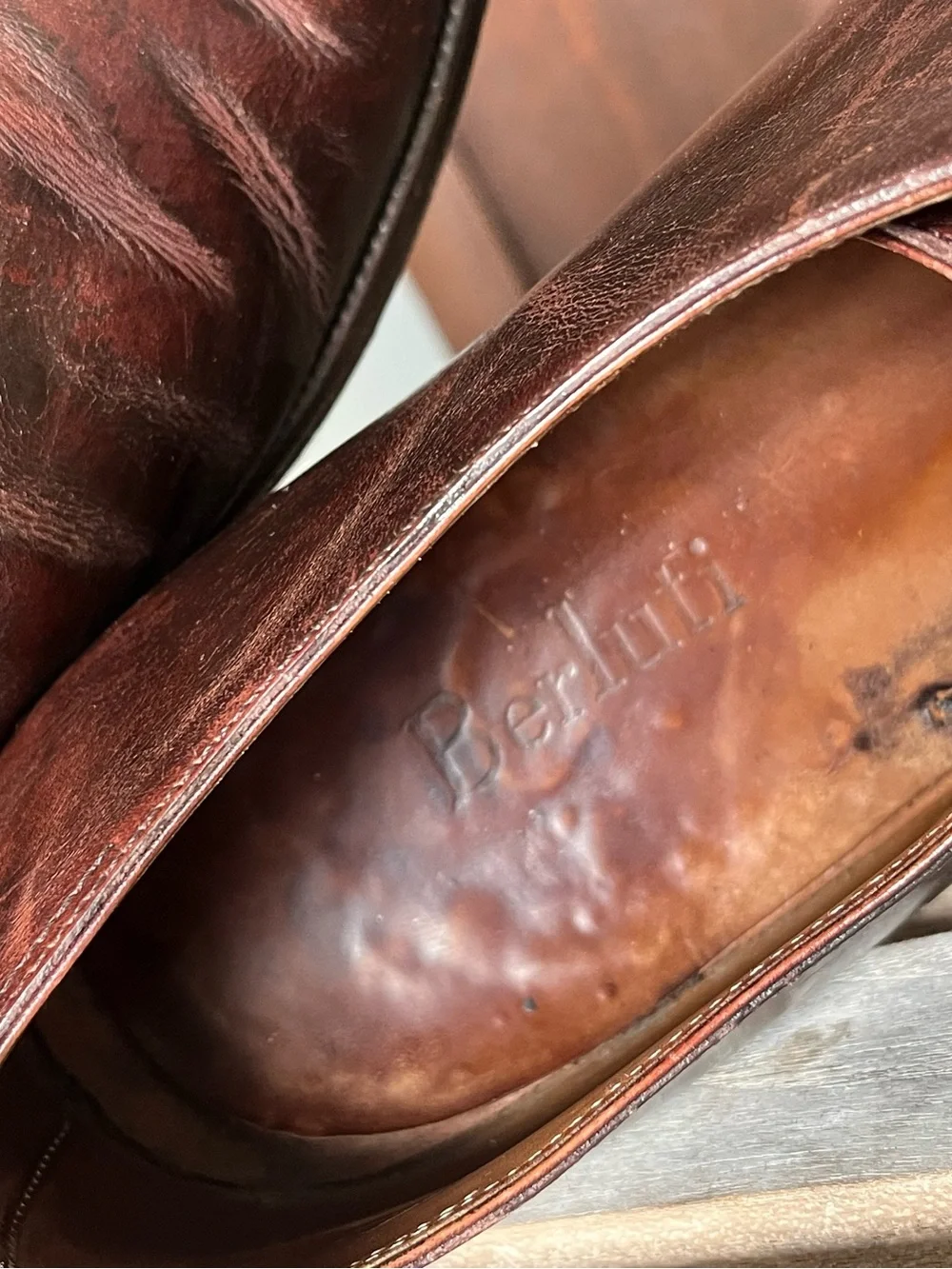 Berluti Paris Venezia Leather Wholecut Derby Shoes Brown Patina Italy